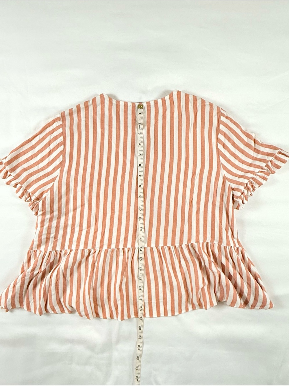 Madewell White and Coral Stripe Ruffle Sleeve Button Front Blouse - Picture 6 of 9